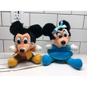 VINTAGE MICKEY'S CHRISTMAS CAROL PLUSH MINNIE & MICKEY BOTH 7 INCHES TALL